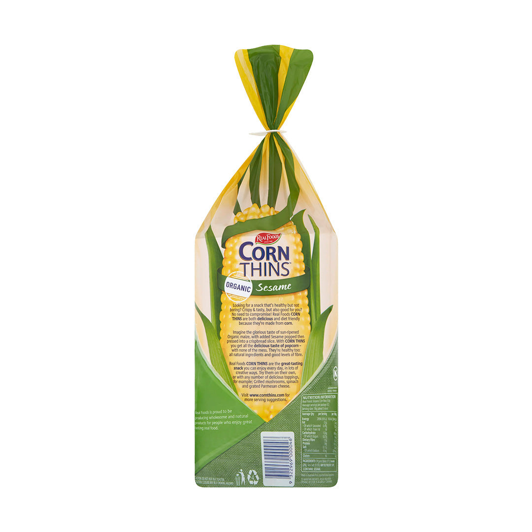 Real Foods Corn Thins Organic Sesame 150g
