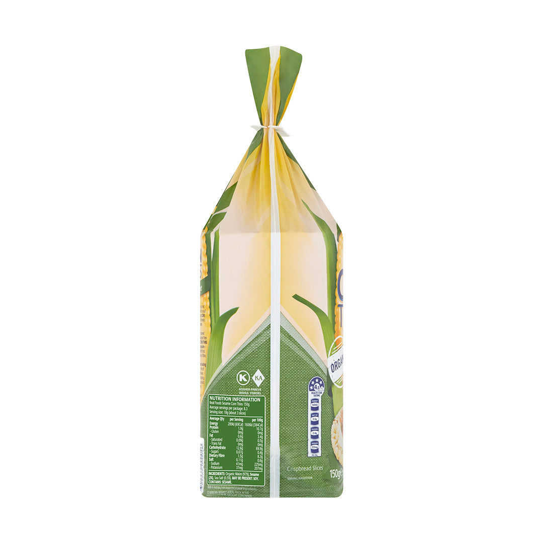 Real Foods Corn Thins Organic Sesame 150g
