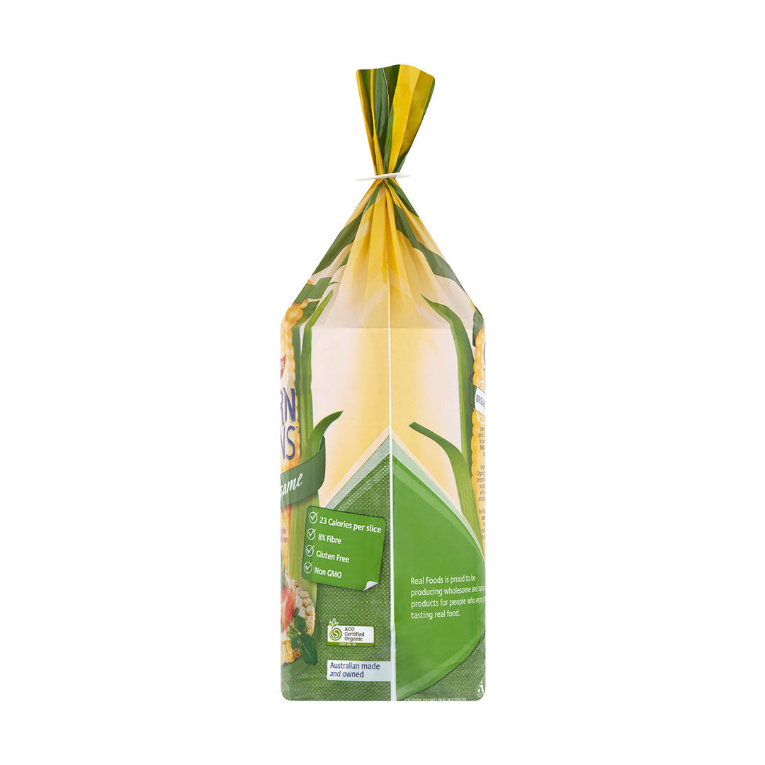 Real Foods Corn Thins Organic Sesame 150g