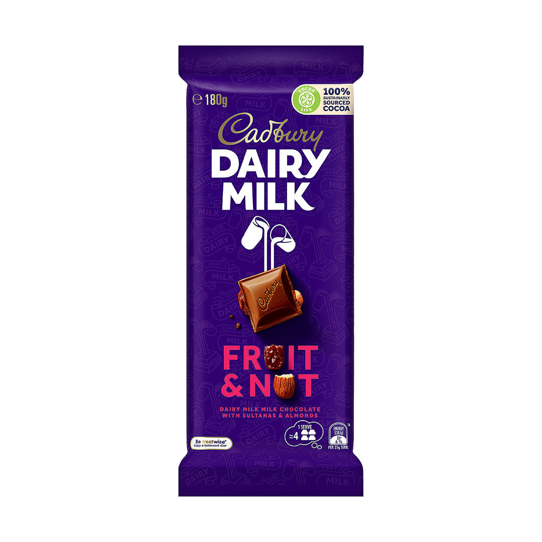 Cadbury Dairy Milk Fruit & Nut Milk Chocolate Block 180g (Australia)