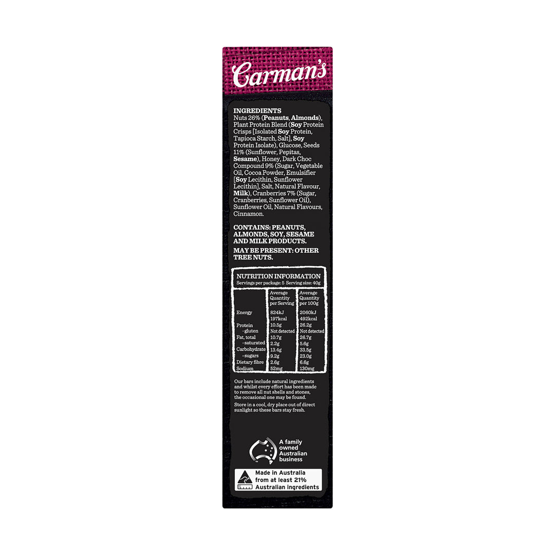 Carman's Protein Bar Dark Choco & Cranberry 200g