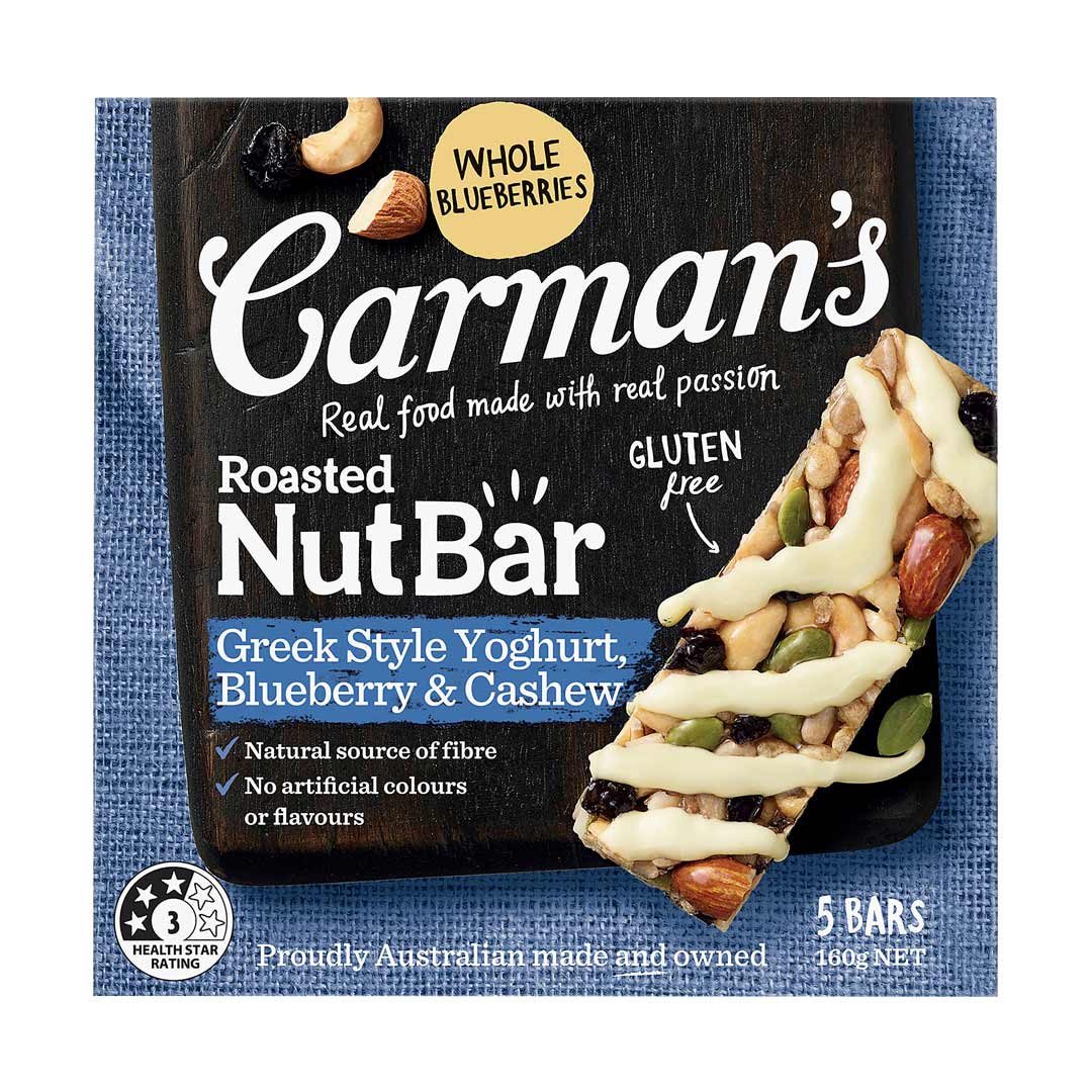 Carman's Roasted Nut Bar Greek Style Yoghurt, Blueberry & Cashew 160g