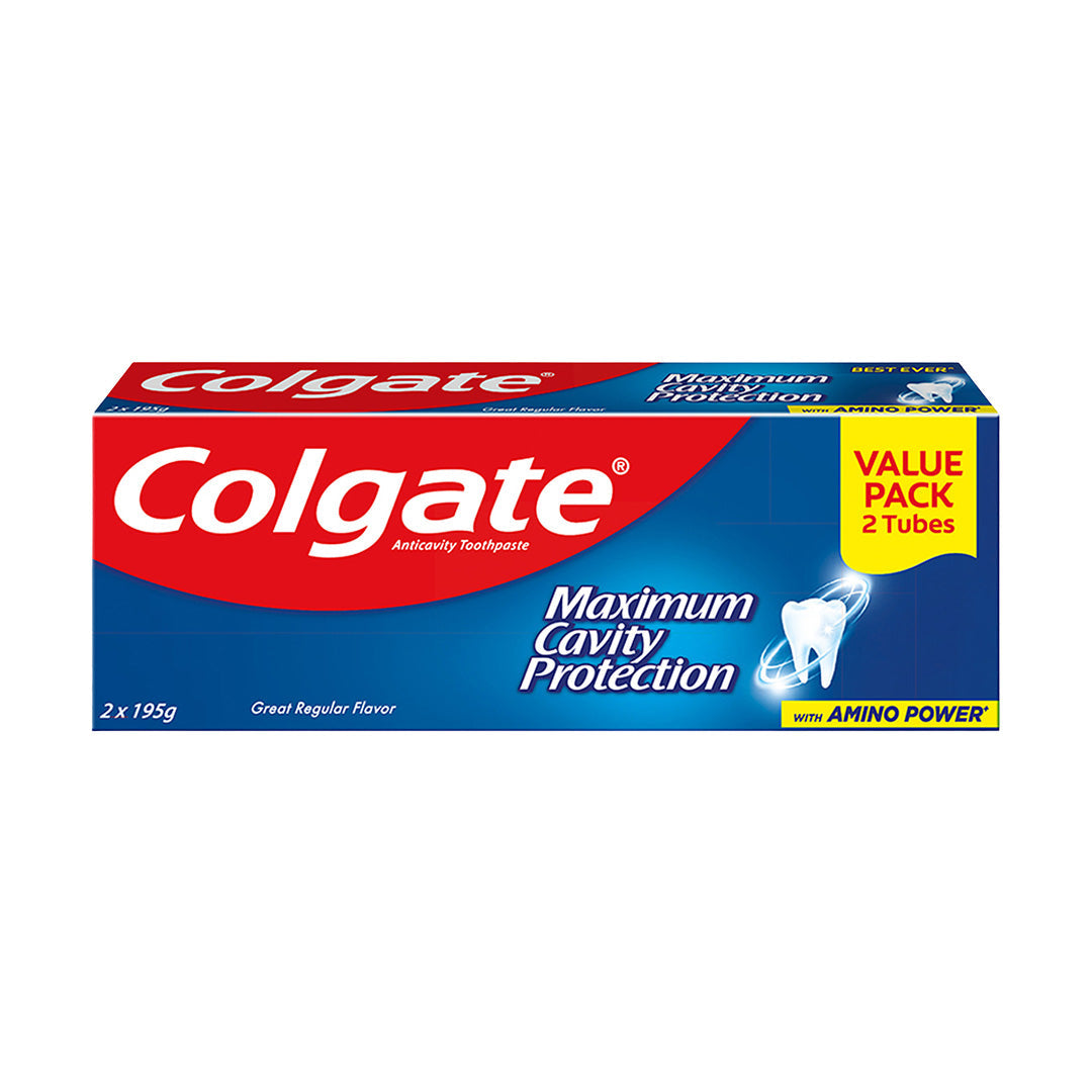 Colgate Maximum Cavity Protection Anticavity Toothpaste Great Regular Flavor 195g Twin PackColgate Maximum Cavity Protection Great Regular Flavor Anticavity Toothpaste 195g Twin Pack