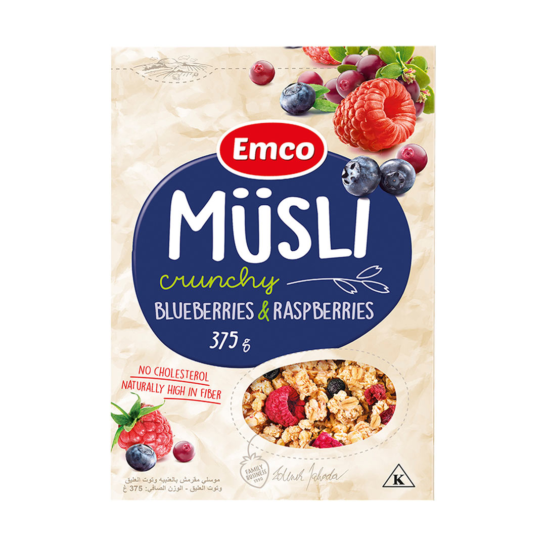 Emco Musli Crunchy Oat Cereal Blueberries & Raspberries 375g