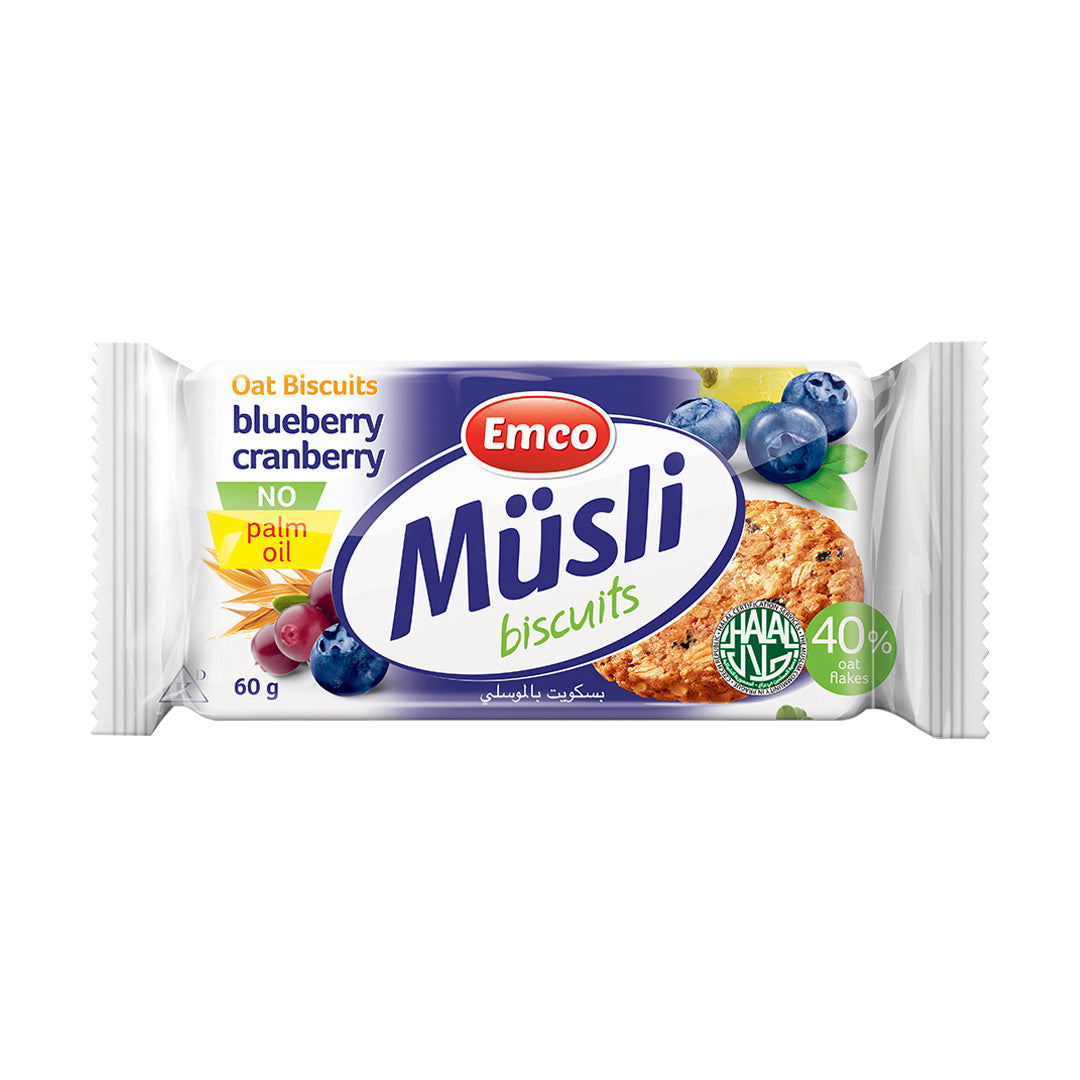 Emco Musli Oat Biscuits Blueberry Cranberry 60g