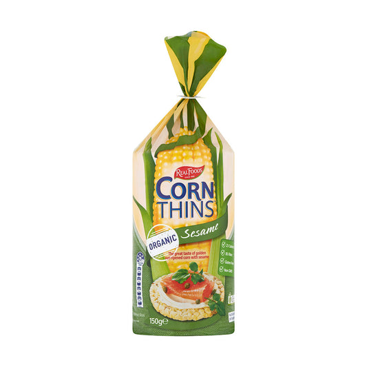 Real Foods Corn Thins Organic Sesame 150g