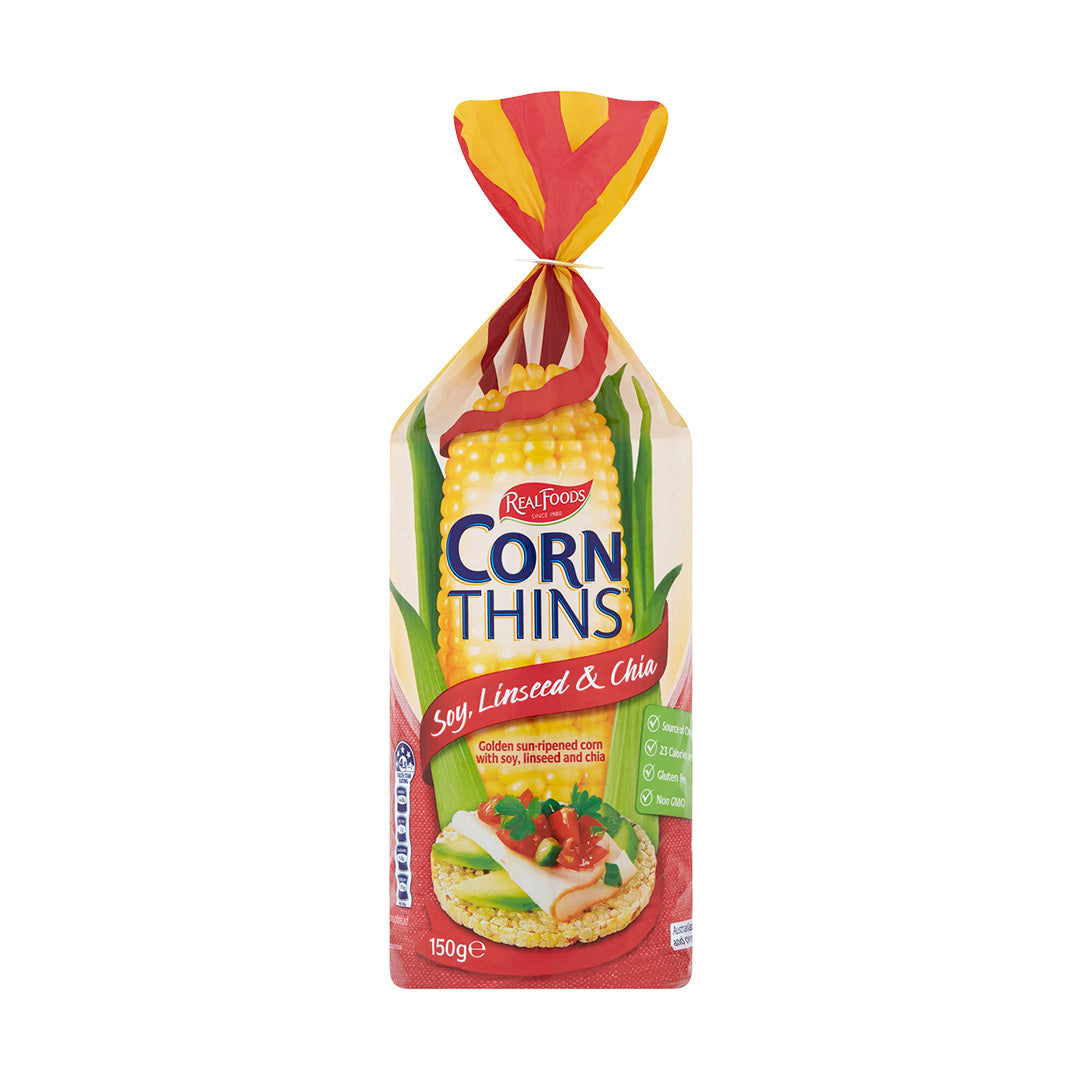 Real Foods Corn Thins Soy, Linseed & Chia 150g