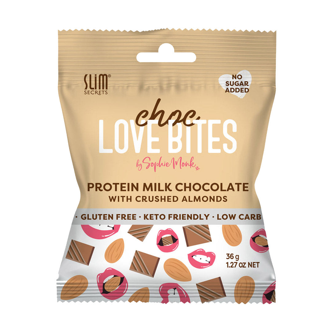 Slim Secrets Choc Love Bites Protein Milk Chocolate with Crushed Almonds 36g