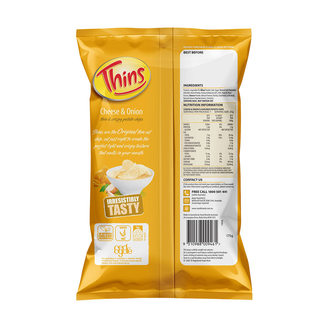 Thins Cheese & Onion Potato Chips 175g