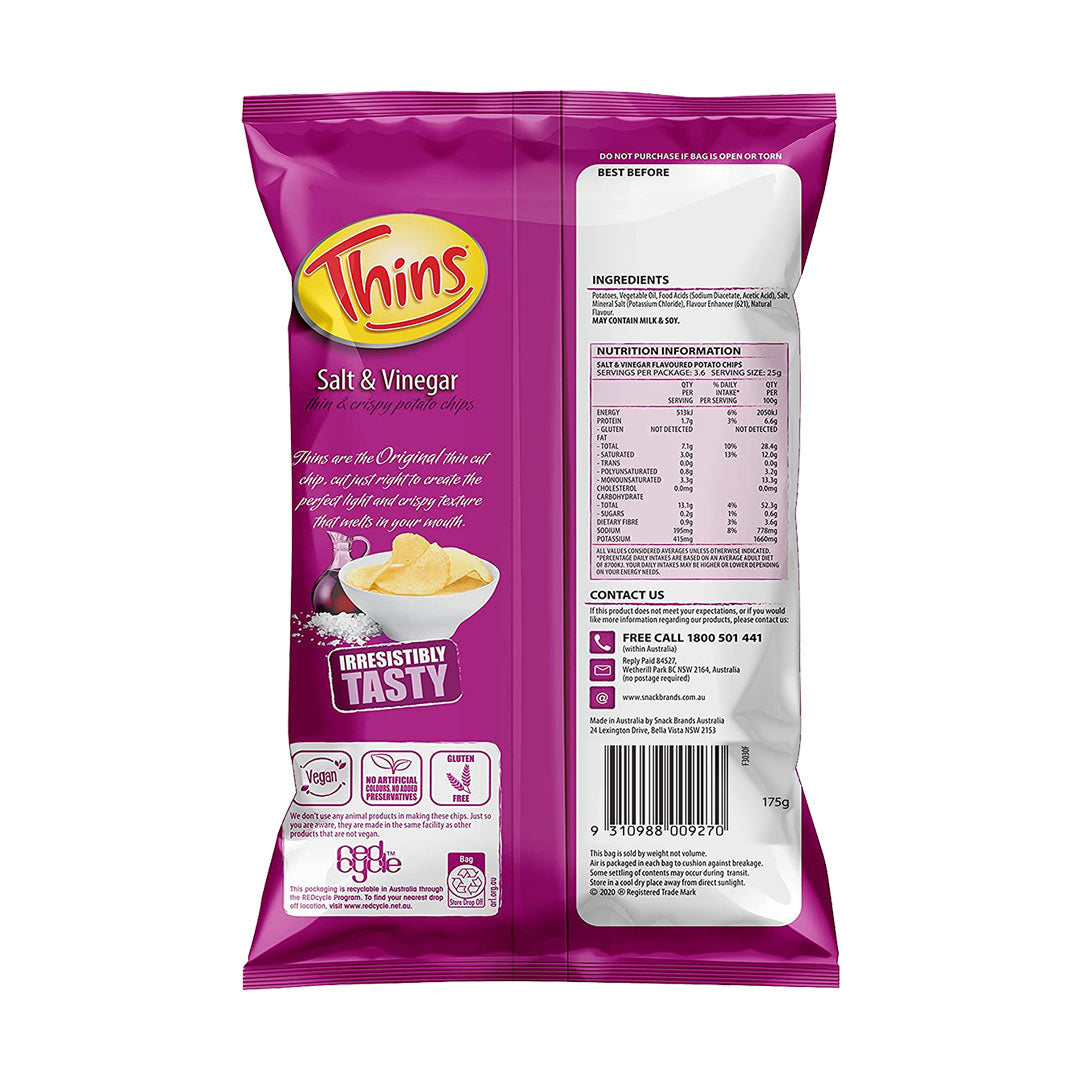 Thins Salt & Vinegar Potato Chips 175g