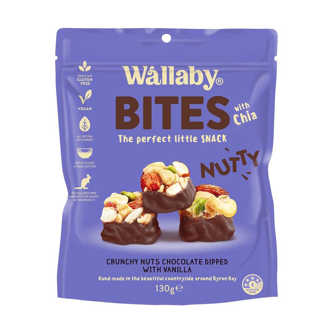 Wallaby Bites Crunchy Nuts Chocolate Dipped with Vanilla 130g