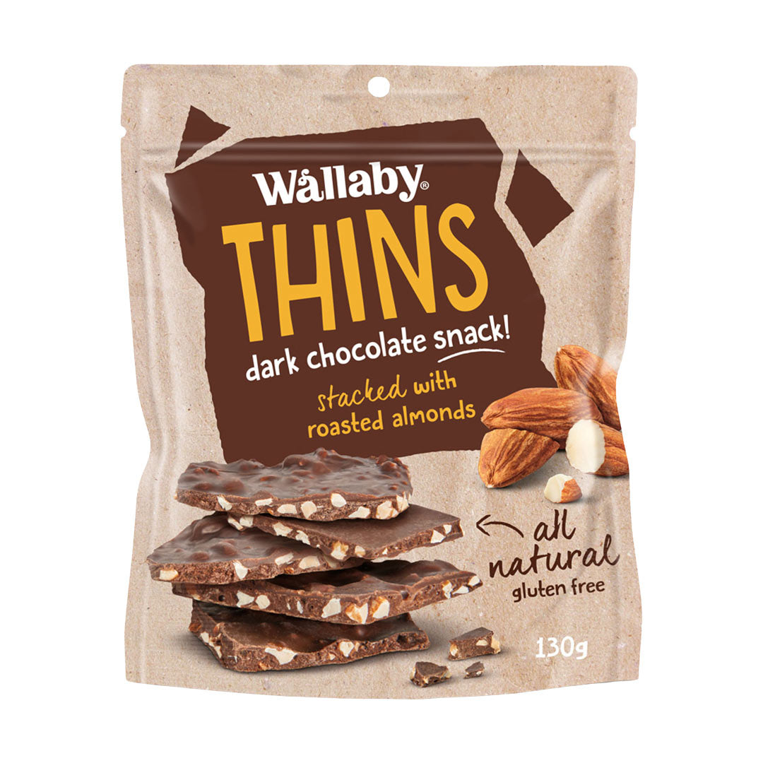 Wallaby Thins Dark Chocolate with Roasted Almonds 130g